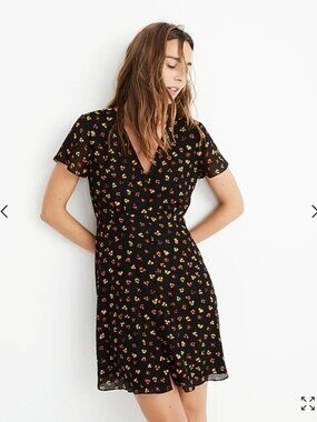 Madewell silk button-front swing dress in feline floral size 2
